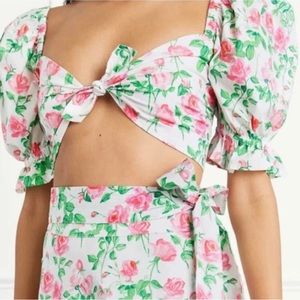 Hill House The Isabella Top in Pink Roses Size Medium NWT Floral Summer Crop Top
